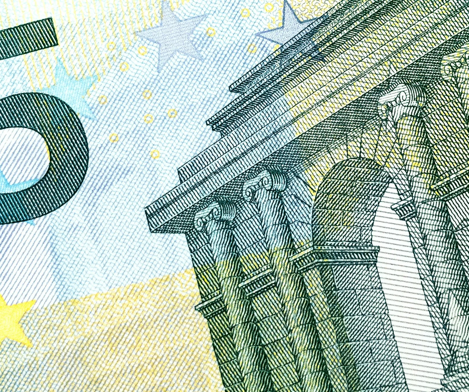 Close-up detail of a euro banknote